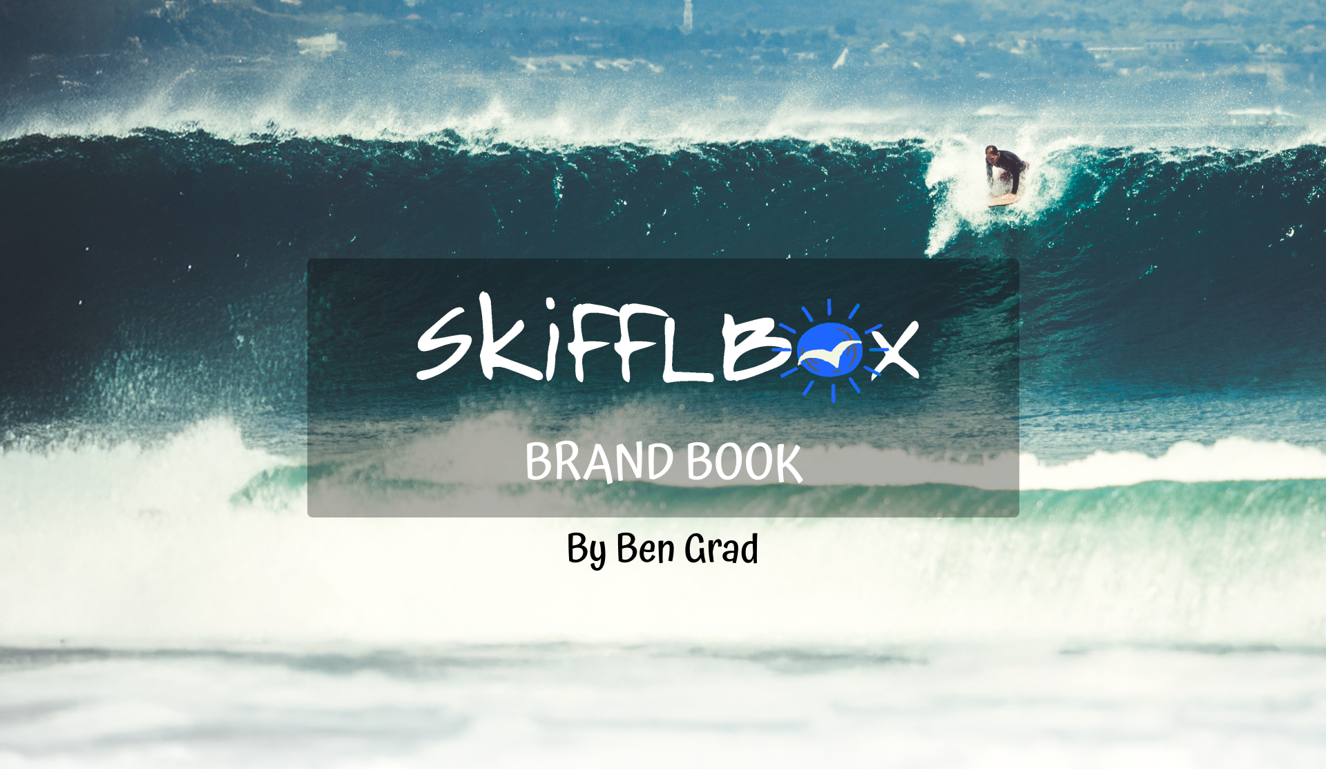 SkiffleBox brand book cover: the logo over a breaking wave