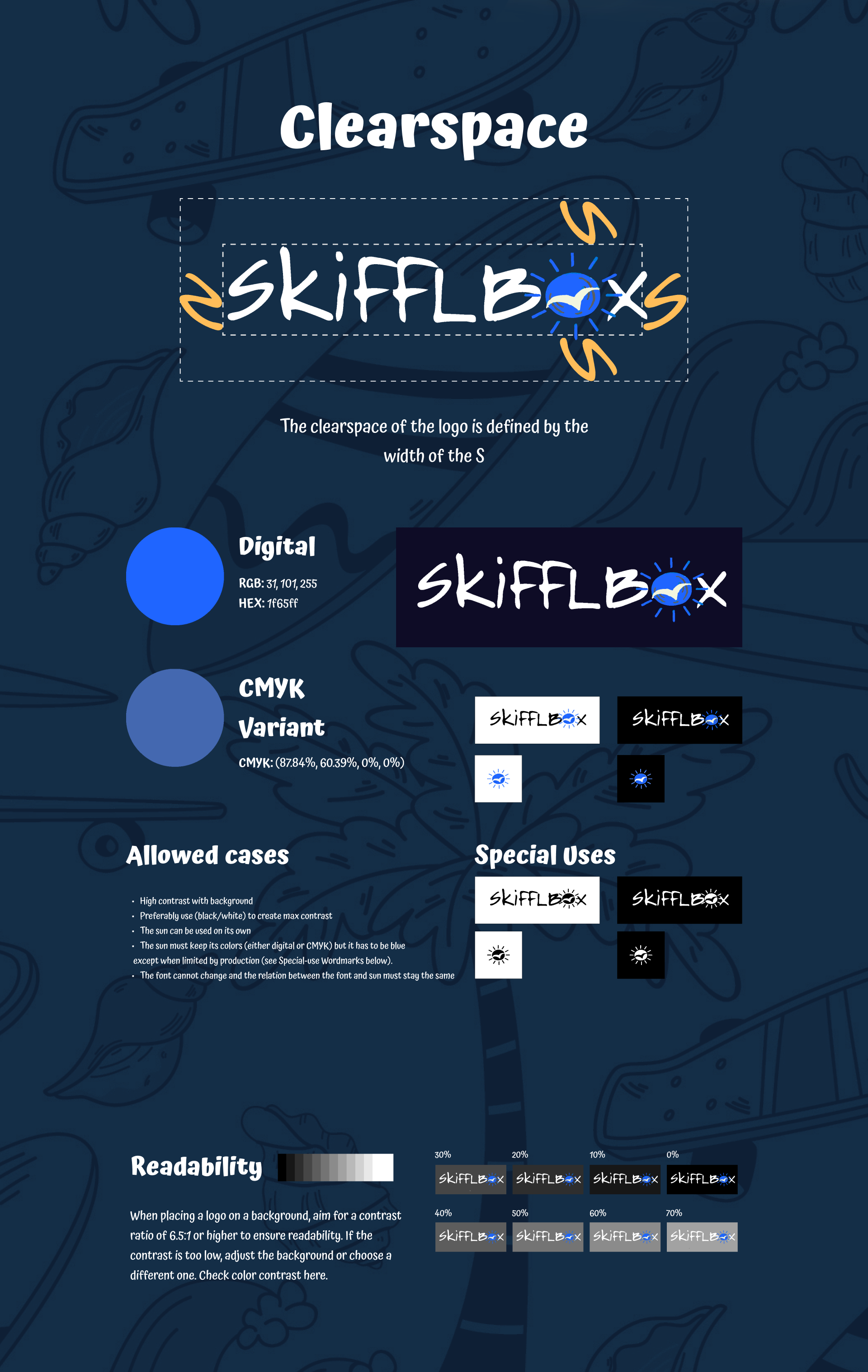 SkiffleBox color system and typography specimens