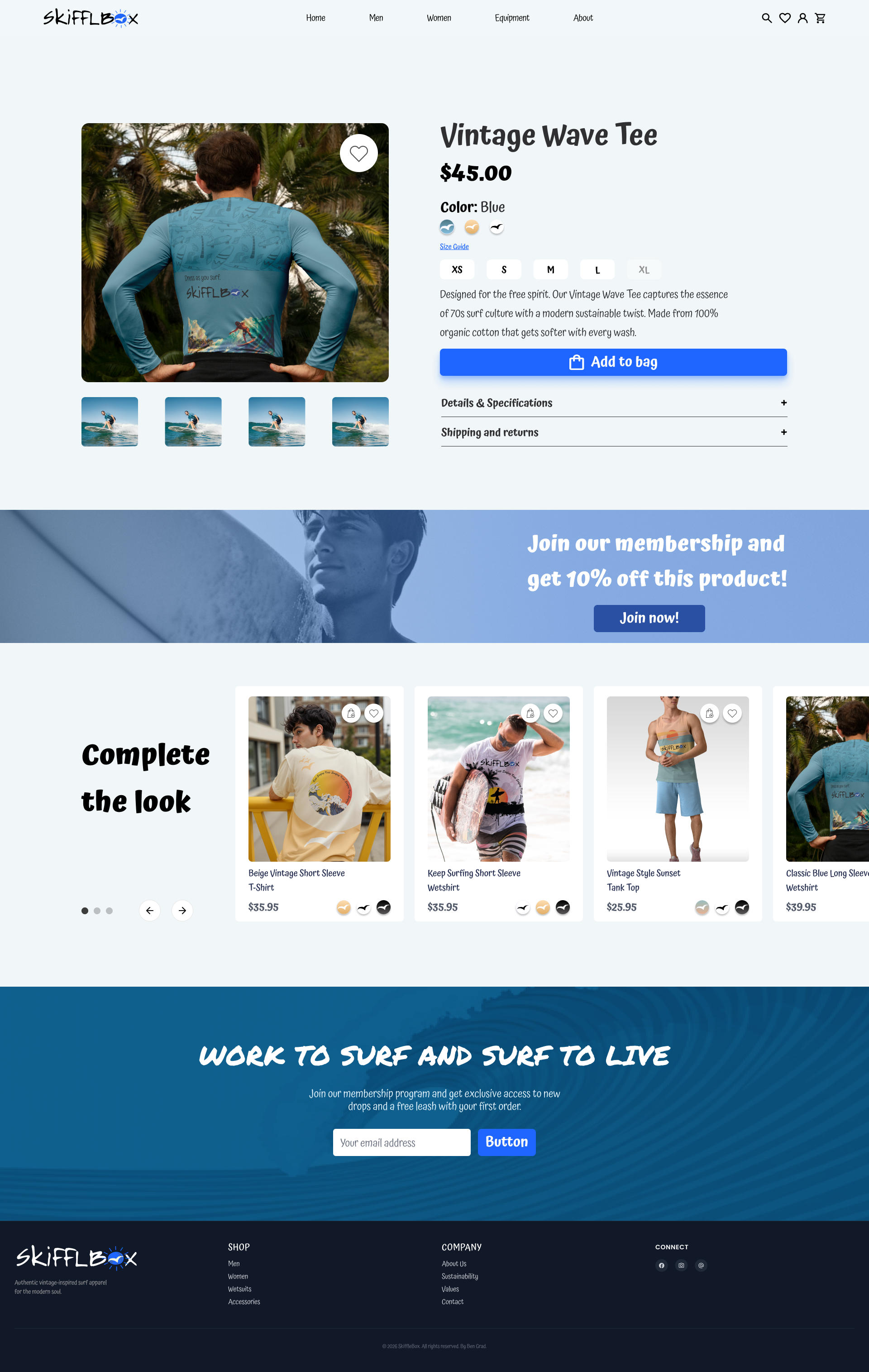 SkiffleBox product page for the Vintage Wave Tee