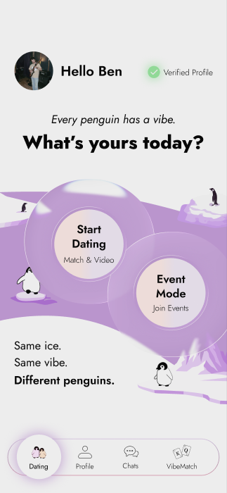 Waddle — choose Dating or Event Mode screen